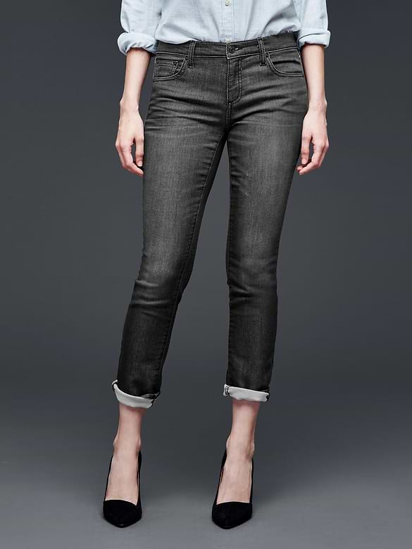1969 dark worn knit girlfriend jeans