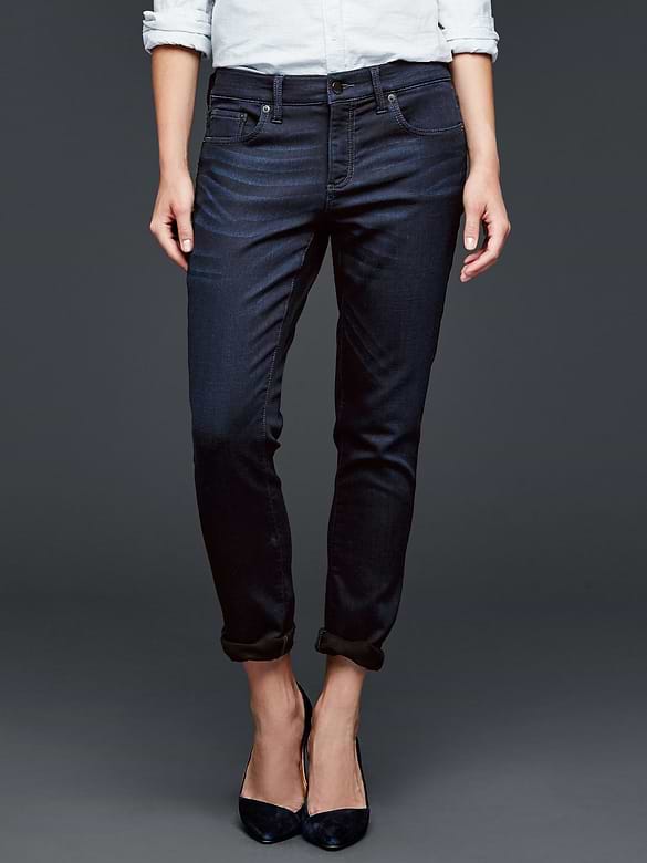 1969 dark indigo knit girlfriend jeans