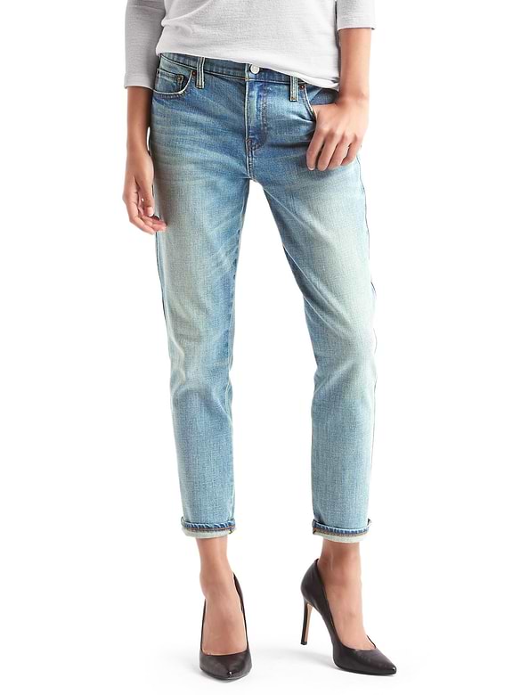 Mid rise metallic-stitch best girlfriend jeans