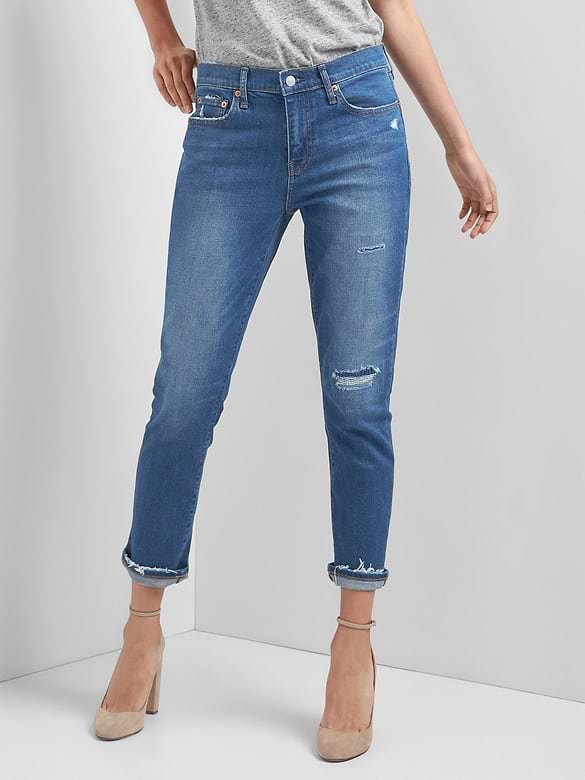 Mid rise destructed best girlfriend jeans