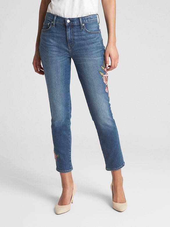 Mid Rise Best Girlfriend Jeans with Embroidery