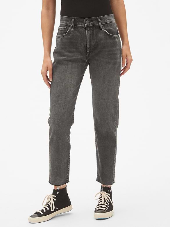 High Rise Girlfriend Jeans with Raw Hem