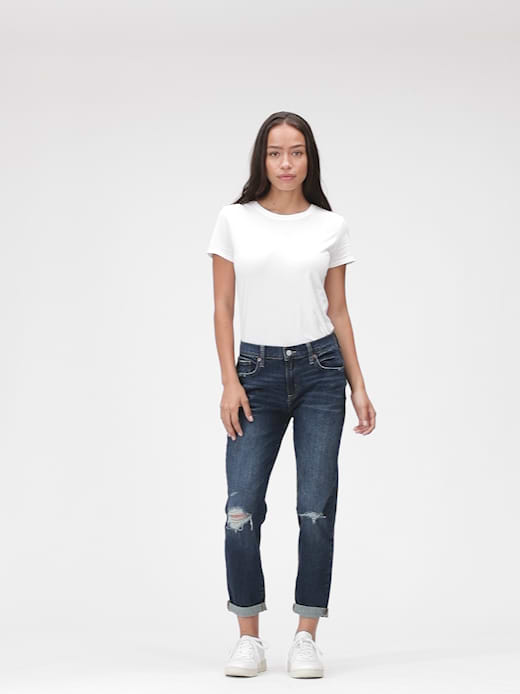 Mid Rise Distressed Girlfriend Jeans