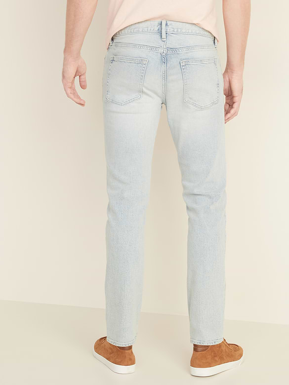 Relaxed Slim Built-In Flex Distressed Light-Wash Jeans