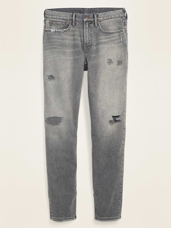 Relaxed Slim Taper Built-In Flex Rip & Repair Gray Jeans