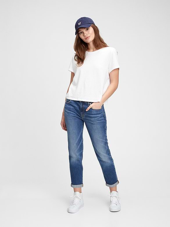 Mid Rise Girlfriend Jeans with Washwell
