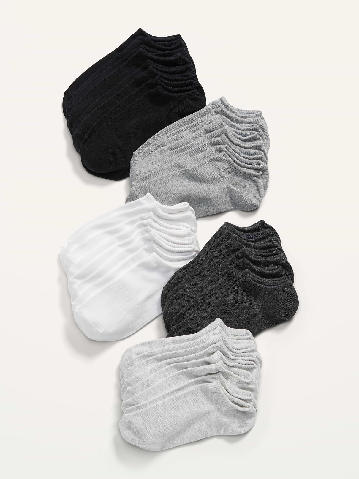 Image 1 of 1, Pack includes 20 pairs of ankle socks for women., Rib-knit, ankle-length openings., Soft-knit cotton blend, with comfortable stretch., Notched toe seams for added comfort., Product #678437