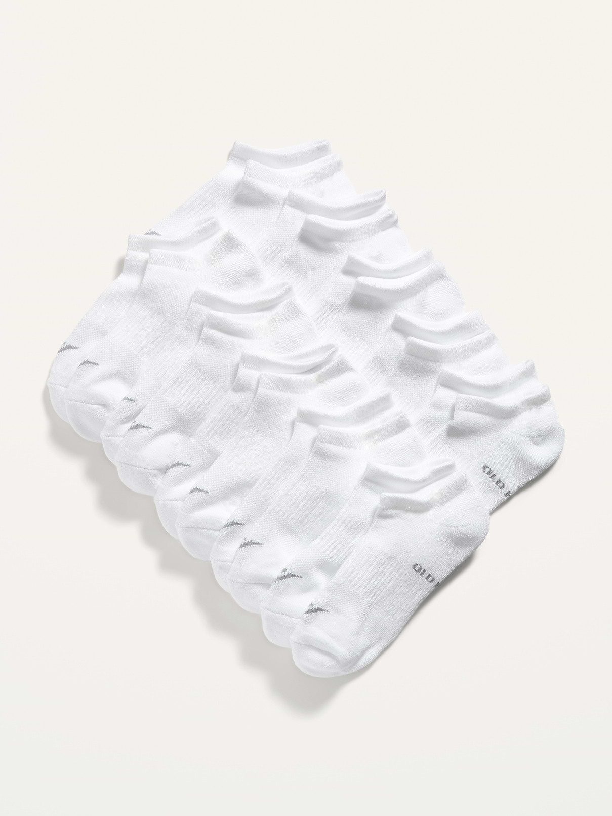 Image 1 of 1, Online exclusive!, Pack includes 10 pairs of athletic ankle socks., These socks are totally sporty and gender-neutral too. Wearable & shareable for him, for her, for them., Rib-knit openings., Arch support., Contrasting Old Navy logo at sole., Go-Dry moisture-wicking technology keeps them dry & comfortable., Soft-knit cotton blend, with comfortable stretch., Notched toe seams for added comfort., Product #704568