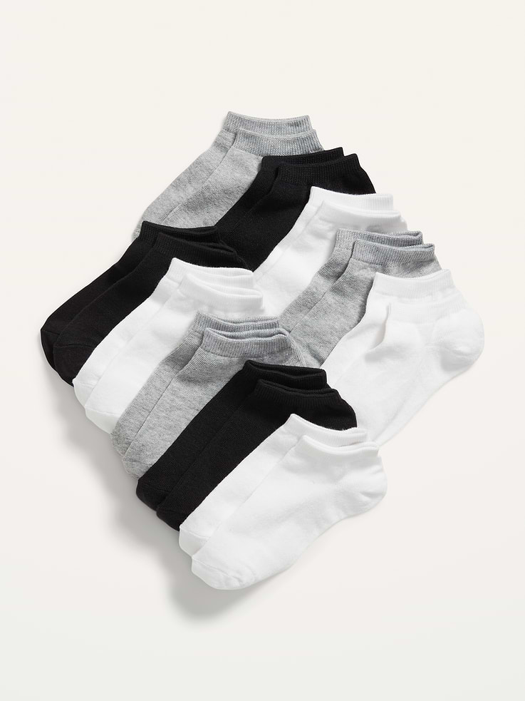 Image 1 of 1, Pack includes 10 pairs of ankle socks in assorted solid colors., Rib-knit ankle-length cuffs., Soft-knit fabric, with comfortable stretch., Notched seams at toe and heel for added comfort., These socks are totally comfy & gender-neutral, too. Wearable & shareable for him, for her, for them., Product #822535