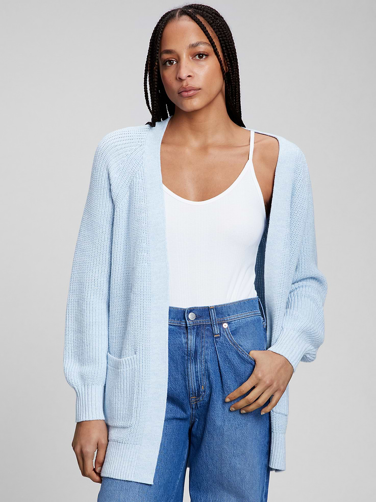Image 5 of 6, Shaker-Stitch Open-Front Cardigan