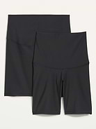 Image number 1 showing, Maternity 2-Pack Full Panel & Postpartum Support PowerSoft Biker Shorts -- 8-inch inseam