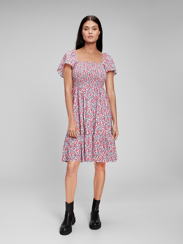 Smocked Squareneck Midi Dress