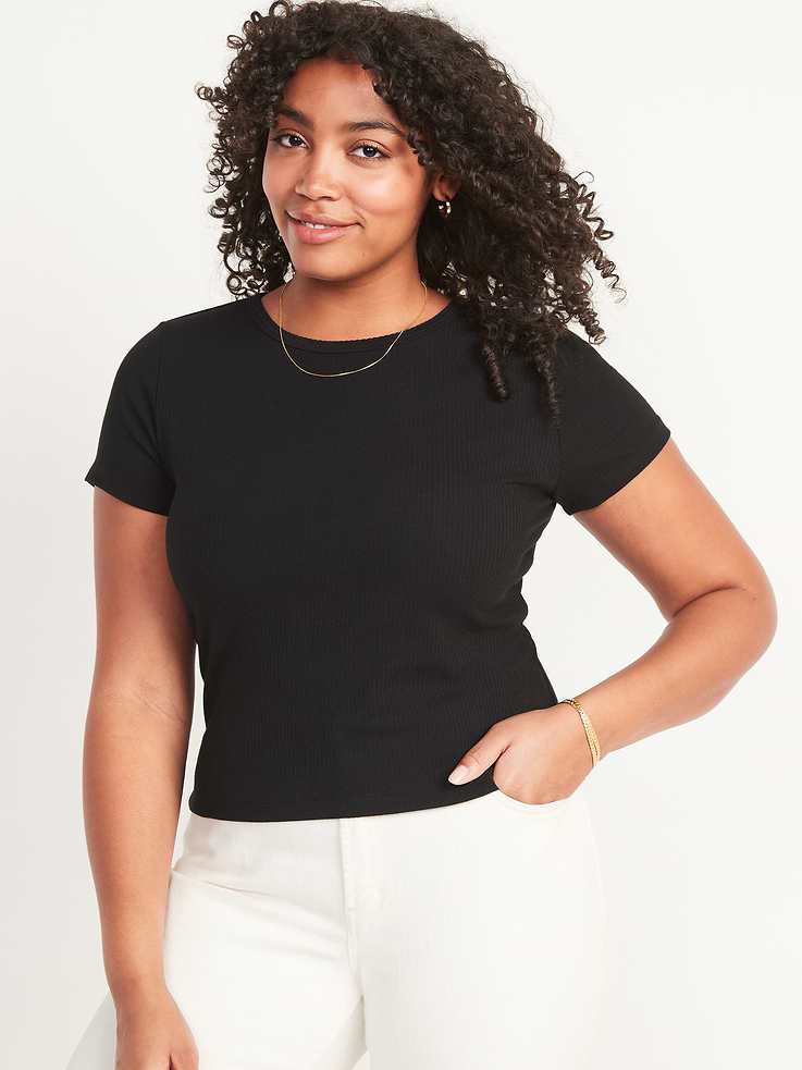 Image number 1 showing, Rib-Knit Crop T-Shirt