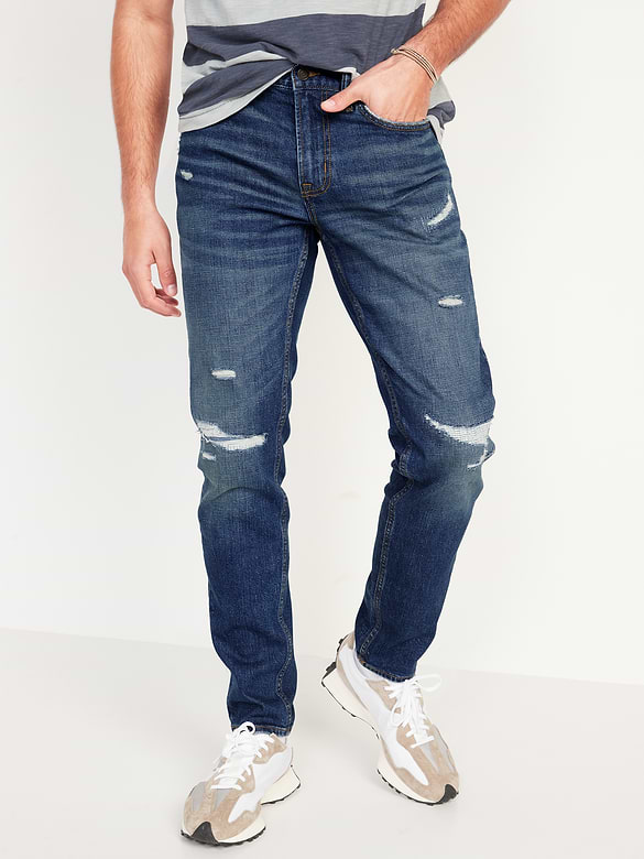 Relaxed Slim Taper Built-In Flex Ripped Jeans