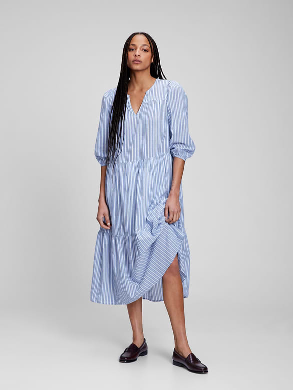 V-Neck Tiered Midi Dress