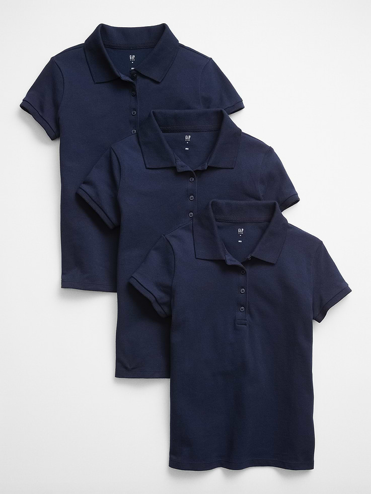 Image number 1 showing, Kids Uniform Stretch Pique Polo Shirt (3-Pack)