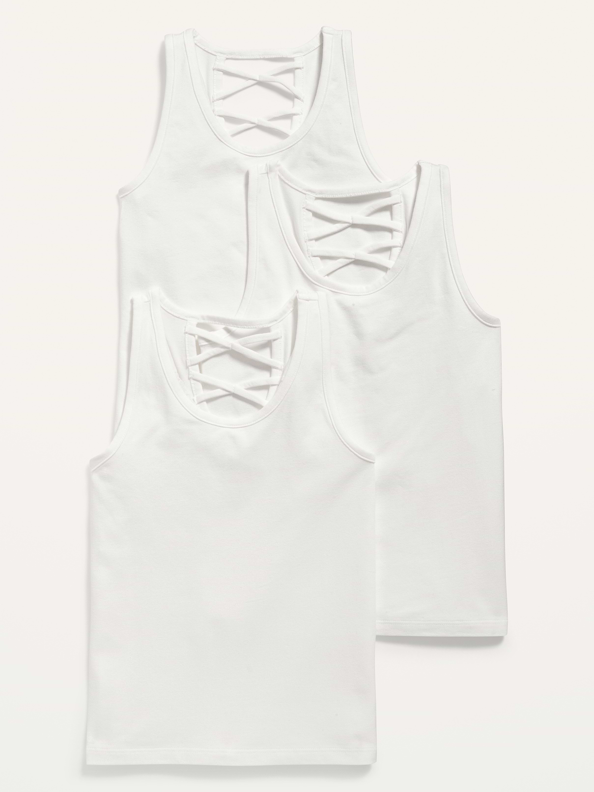 Image number 1 showing, Solid Lattice-Back Tank Top 3-Pack for Girls