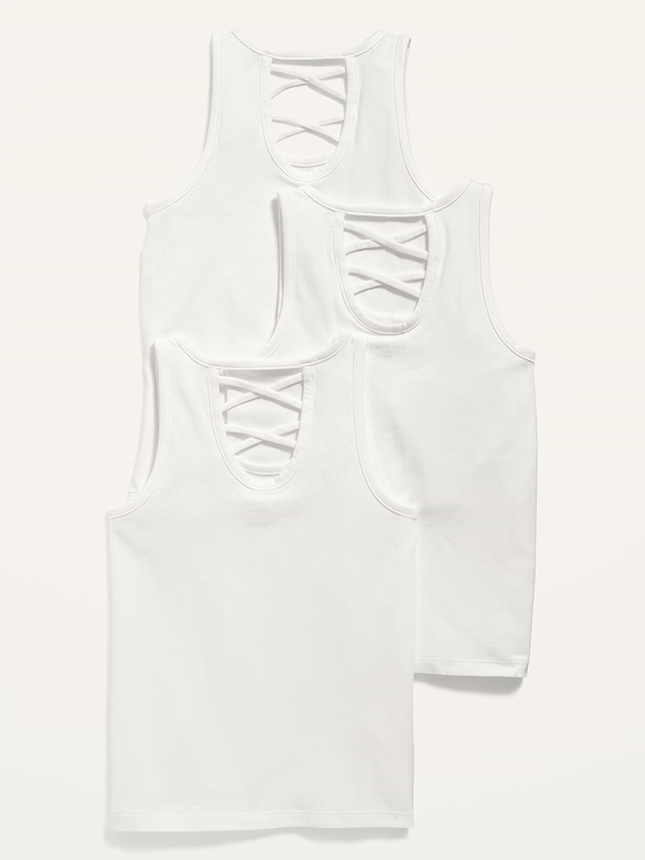 Solid Lattice-Back Tank Top 3-Pack for Girls