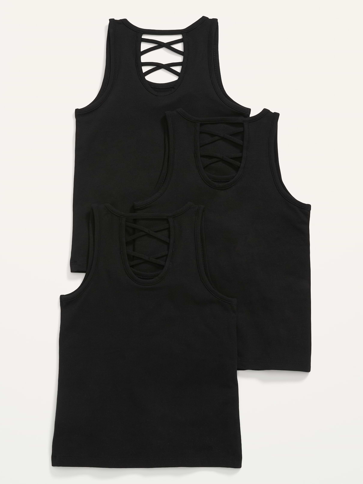 Image number 2 showing, Solid Lattice-Back Tank Top 3-Pack for Girls