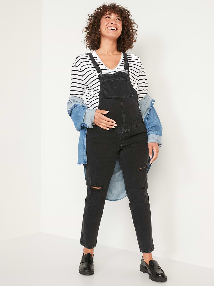 Image number 3 showing, Maternity Side-Panel OG Straight Jean Overalls