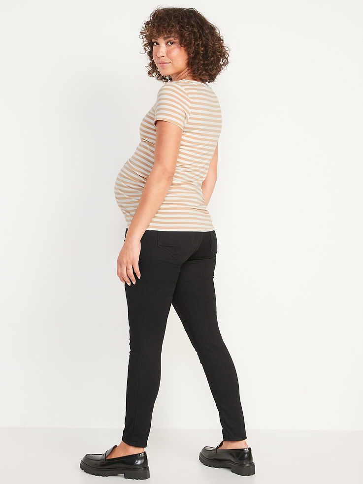 Image number 2 showing, Maternity Premium Full Panel Rockstar Super Skinny Black Jeans