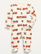 Image 1 of 2, This one-piece is totally adorable and unisex, too! Wearable & shareable for him, for her, for them., Rib-knit crew neck., Long sleeves., Full-length zipper at front and along left leg inseam, with zipper guard at chin., Where's the 2-way zipper? We know you love it (we love it too)! Unfortunately, supply chain snafus have made these hard to get. We hope to update this 1-way zipper to 2-way as soon as possible ??, Sewn-in feet., Soft-washed 100% cotton fine-gauge knit, with all-over print or pattern., Product #804260