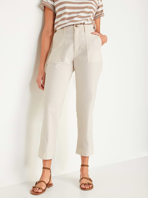 High-Waisted Straight Canvas Workwear Pants