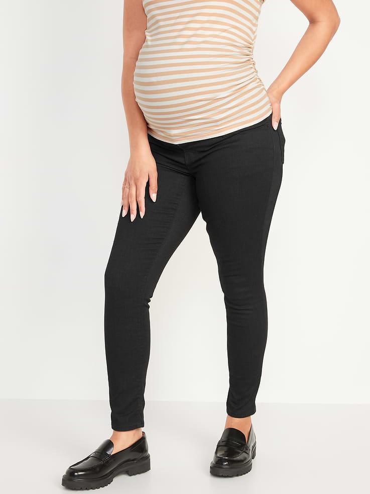 Image number 1 showing, Maternity Premium Full Panel Rockstar Super Skinny Black Jeans