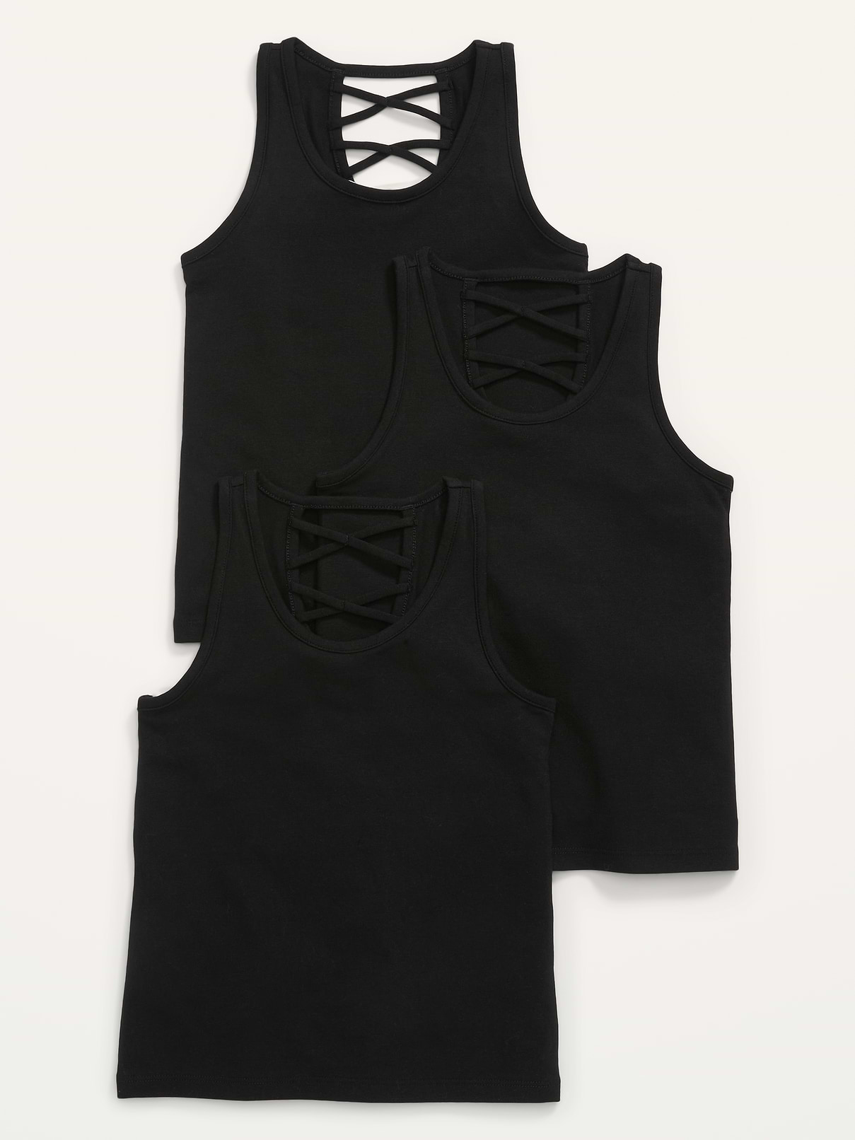 Image number 1 showing, Solid Lattice-Back Tank Top 3-Pack for Girls