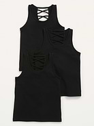 Image number 1 showing, Solid Lattice-Back Tank Top 3-Pack for Girls