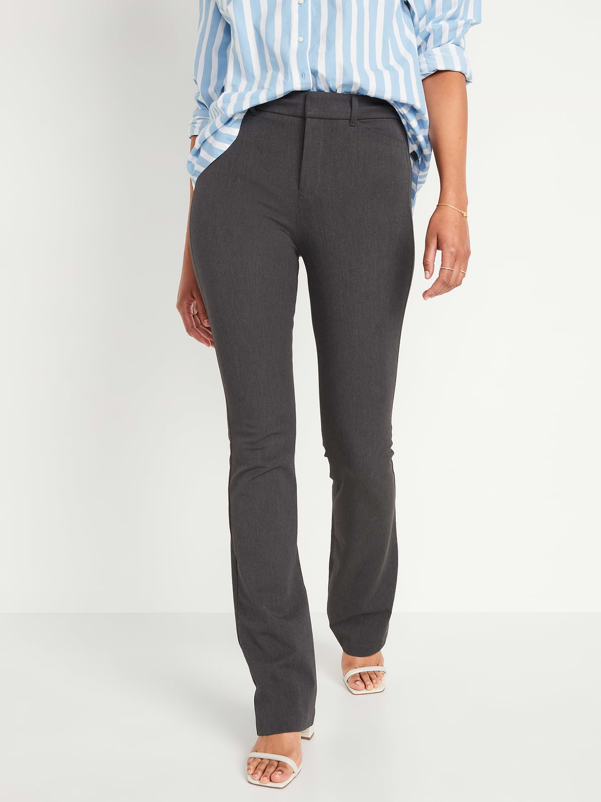 High-Waisted Pixie Flare Pants - Dark Heather Gray by Old Navy