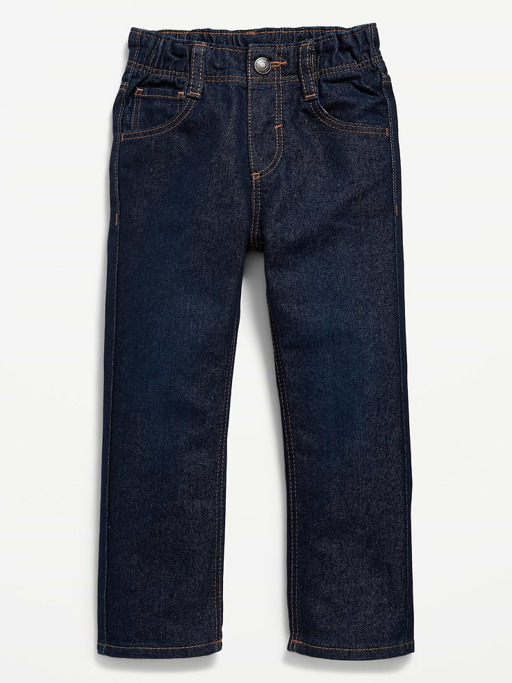 Image 1 of 1, elasticized pull-on waistband, functional snap-button, built-in belt loops, faux fly, scoop pockets and coin pocket at front, patch pockets at back, Product #422209