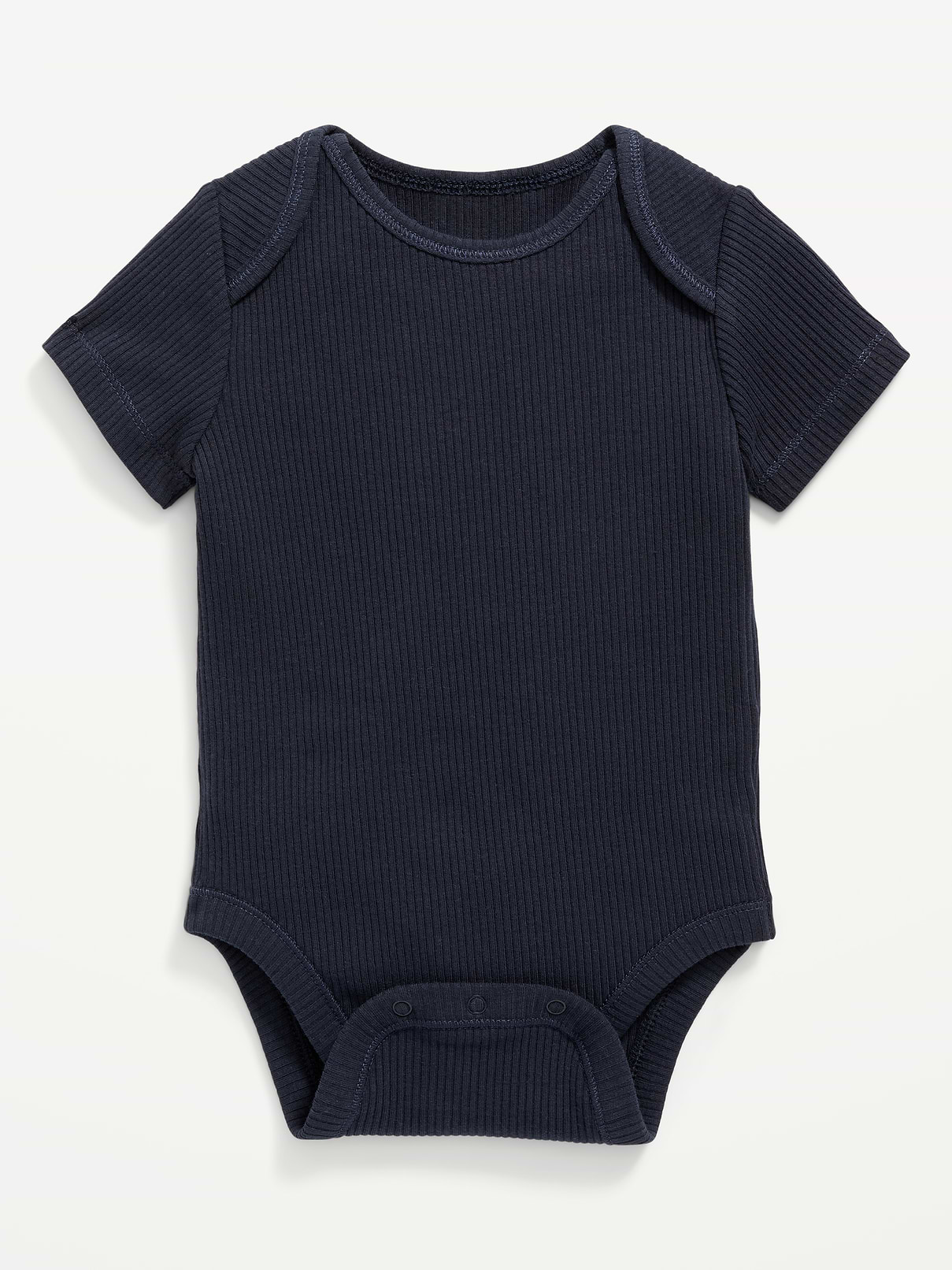 Image 1 of 3, Rib-knit crew neck., Short sleeves., Ring-snaps along inseam for easy dressing and diaper changing., Soft-washed rib-knit cotton blend, with comfortable stretch., This bodysuit is totally adorable & unisex, too. Wearable & shareable for him, for her, for them., Product #565024