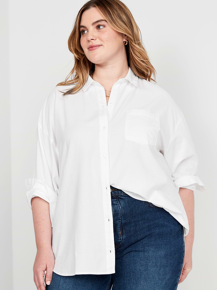 Image number 7 showing, Oversized Button-Down Boyfriend Shirt