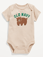 Image 1 de 3, Exclusivement dans les magasins Old Navy Entrepôt et en ligne, Encolure enveloppe en tricot côtelé, Manches courtes, Logo imprimé sur le devant, Tricot côtelé aux extrémités, avec boutons-pression sur l’entrejambe, pour habiller et changer bébé facilement., 100 % coton ultra-doux avec rayures sur l’ensemble, Produit #564402