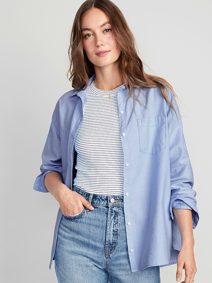 Image number 1 showing, Oversized Button-Down Boyfriend Shirt