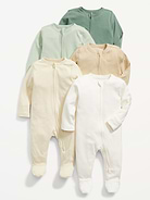 Image number 1 showing, Unisex 2-Way-Zip Footie Sleep & Play One-Piece 5-Pack for Baby