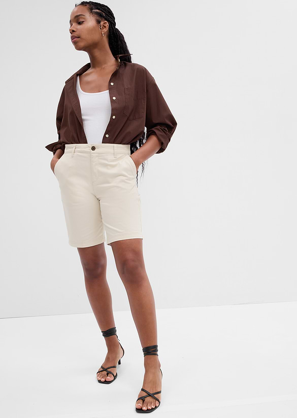 9" Mid Rise Twill Bermuda Shorts