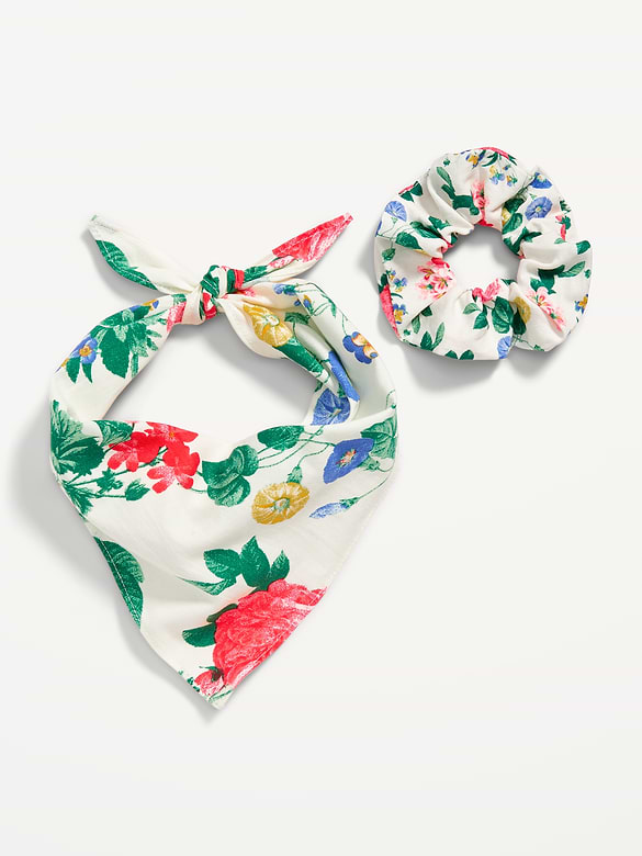 Matching Print Pet Bandana & Hair Scrunchie Set