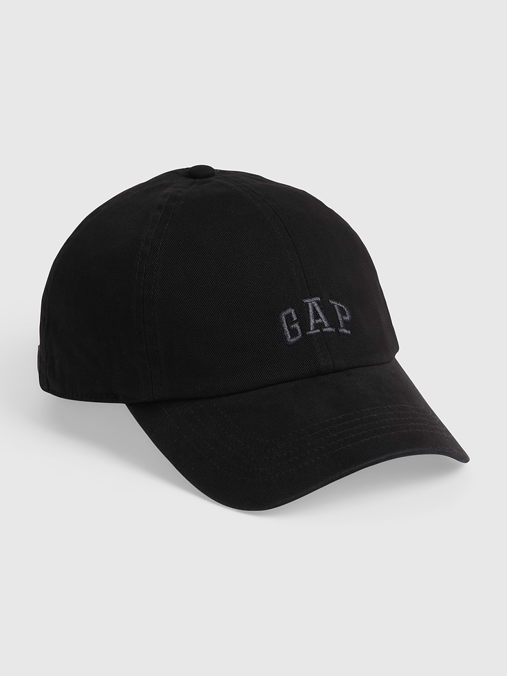 Image 1 of 1, Soft 6-panel baseball cap., Gap arch logo at front., Curved brim., Adjustable buckle closure at back., This product was made in a factory that invests in gender equity and women’s empowerment through RISE. Learn more at gapinc.com/equity ., Product #542693