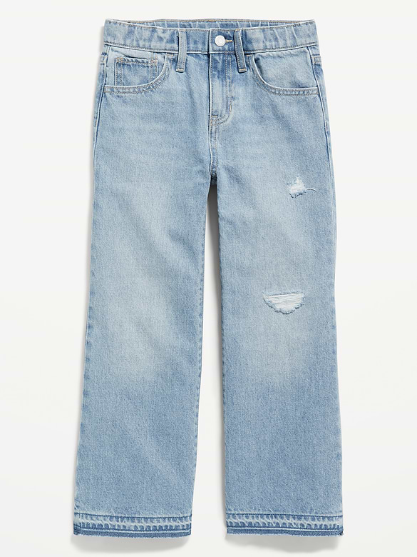 Jean coupe généreuse jambe large à taille haute et ourlet effiloché pour Fille