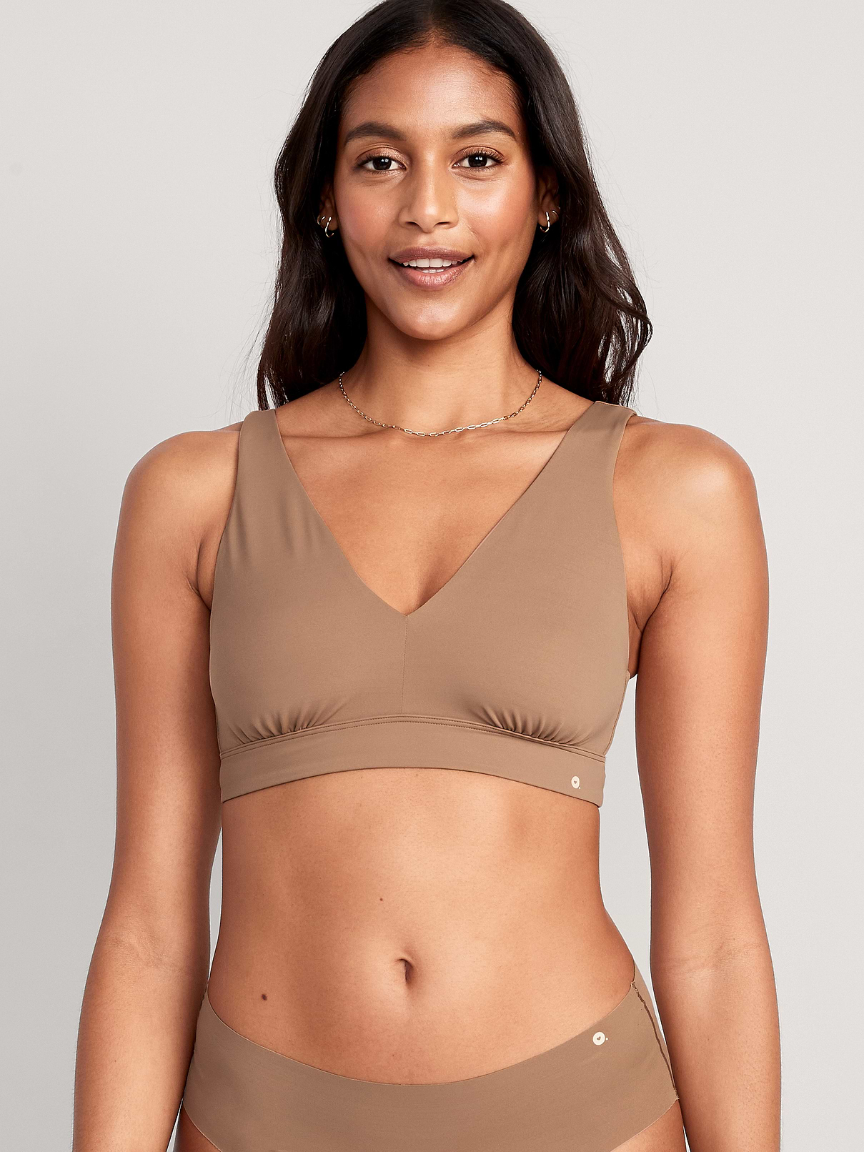Image 1 of 8, deep v-neck, wide straps, elastic-banded hem, Product #558759