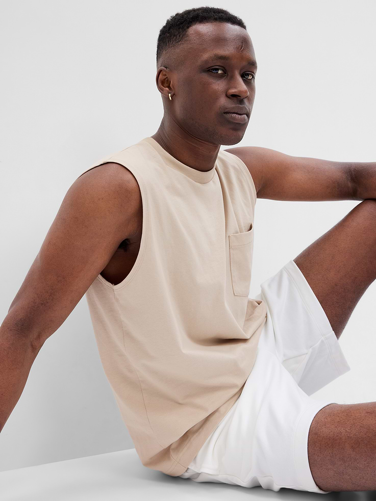 L'image numéro 3 présente T-shirt sport sans manches à poche 100 % coton biologique