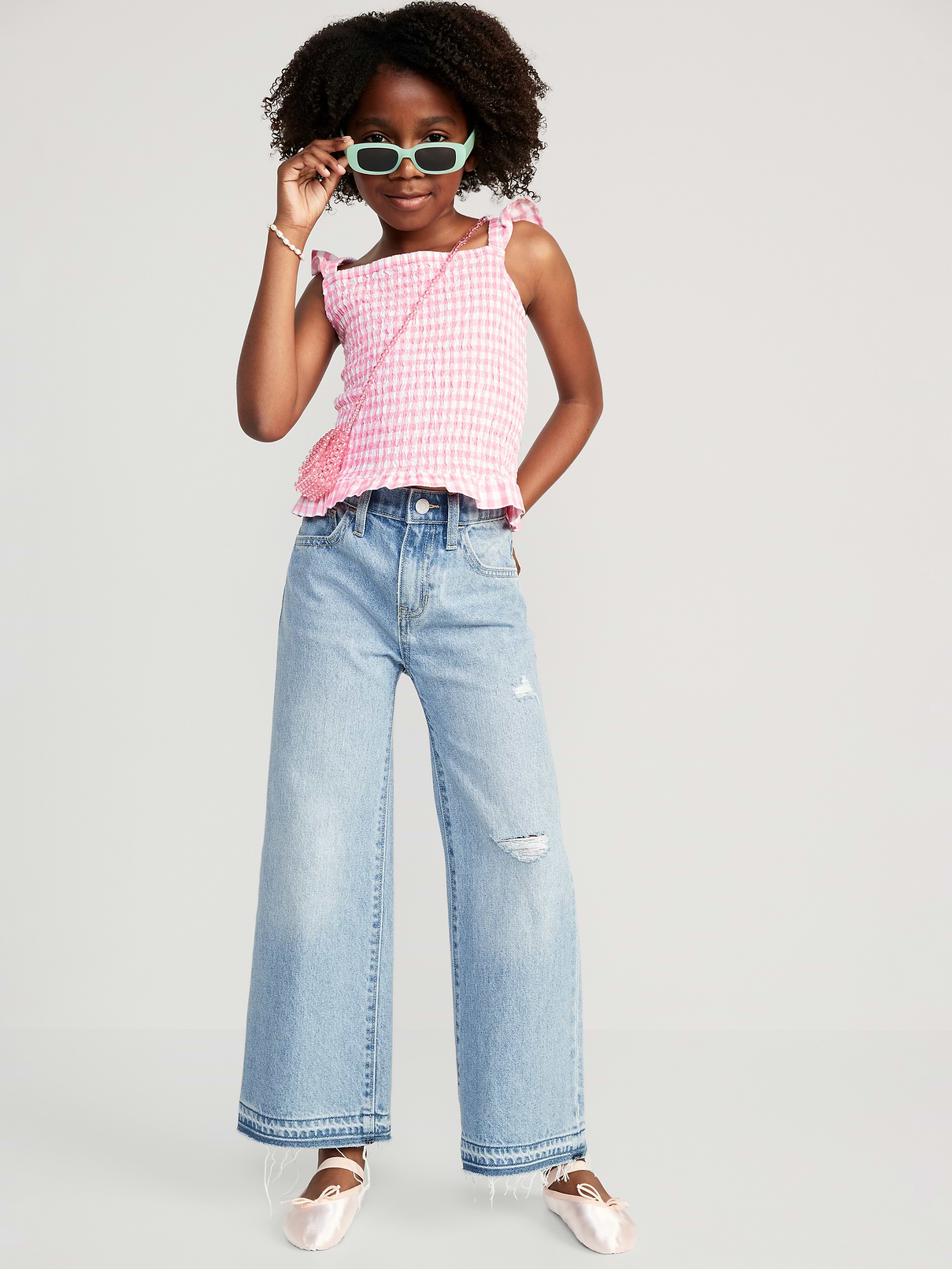 Image number 3 showing, High-Waisted Baggy Ripped Wide-Leg Jeans for Girls
