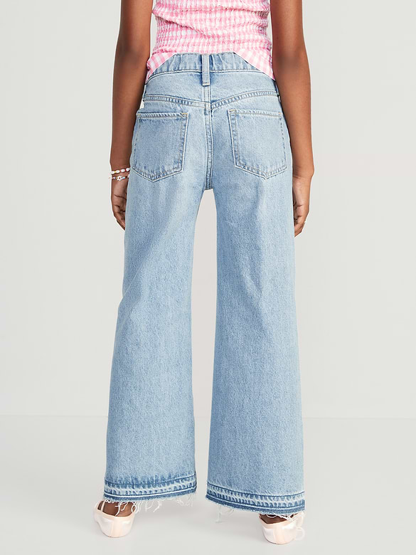 Jean coupe généreuse jambe large à taille haute et ourlet effiloché pour Fille