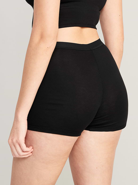 High-Waisted Ribbed Boyshort Briefs -- 3-inch inseam