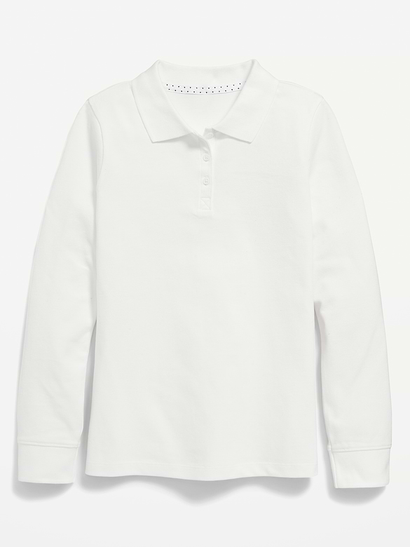 Polo d’uniforme en piqué à manches longues pour fille