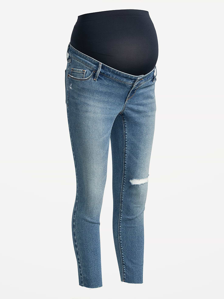Image number 4 showing, Maternity Premium Full-Panel Rockstar Super Skinny Ripped Jeans
