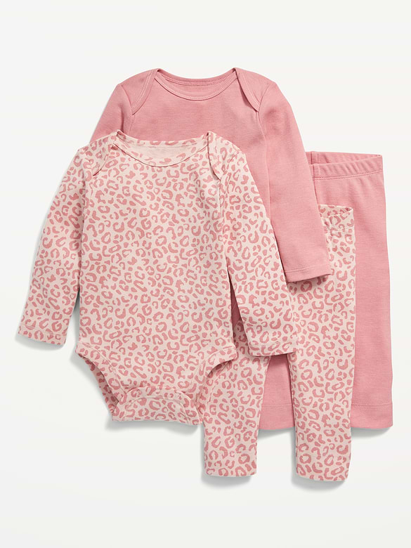 4-Piece Unisex Bodysuit and Leggings Set for Baby
