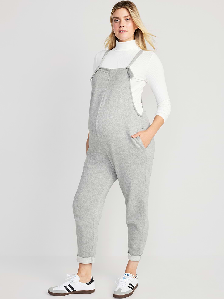 Image number 1 showing, Maternity Knotted-Strap Fleece Overalls